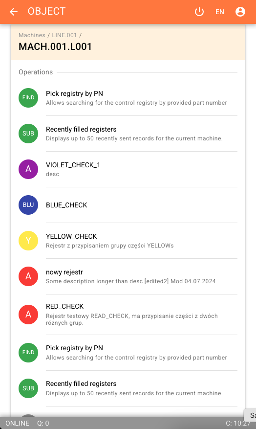 Widok mobilny aplikacji