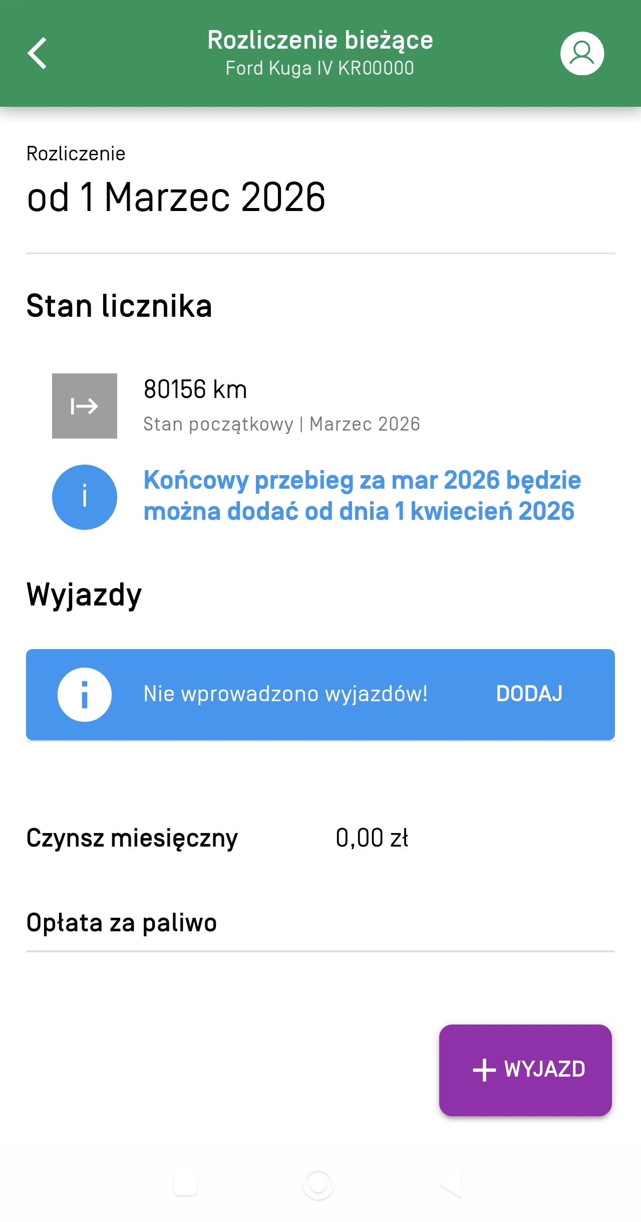 Bieżące rozliczenie w aplikacji Carfleet