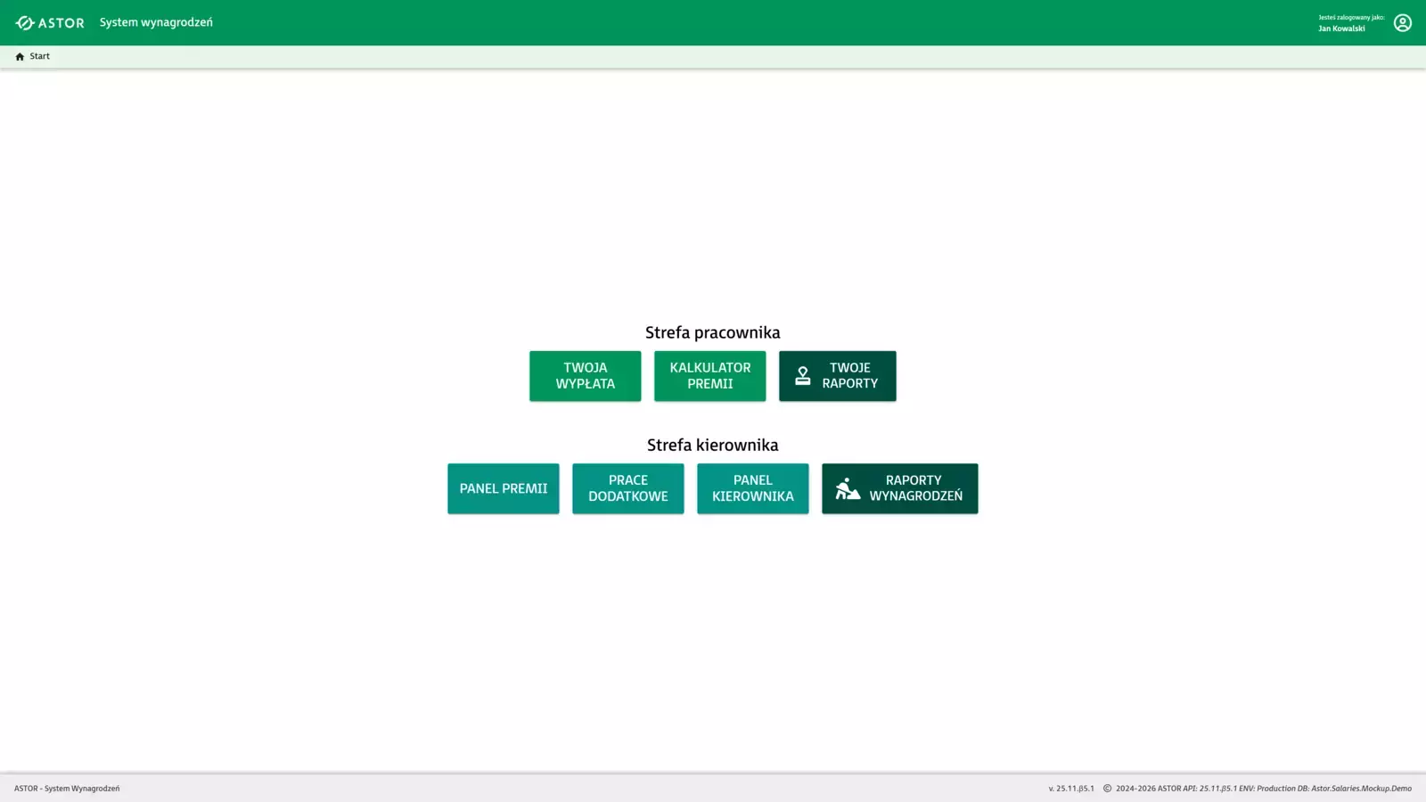 Ekran główny systemu wynagrodzeń