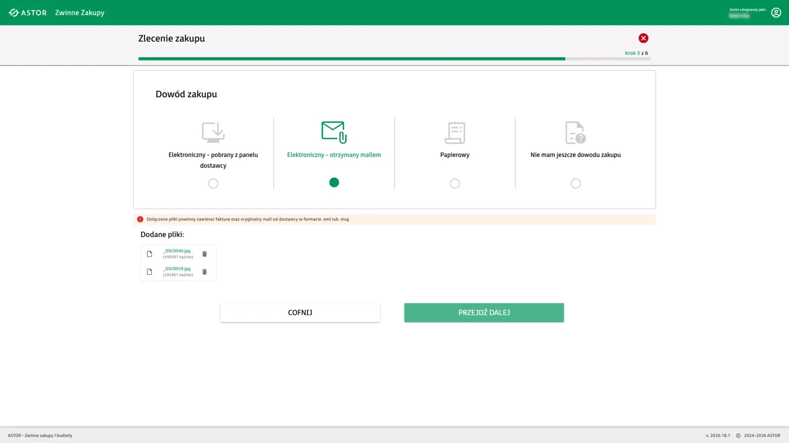 Widok dokumentu zakupu w systemie Spendly
