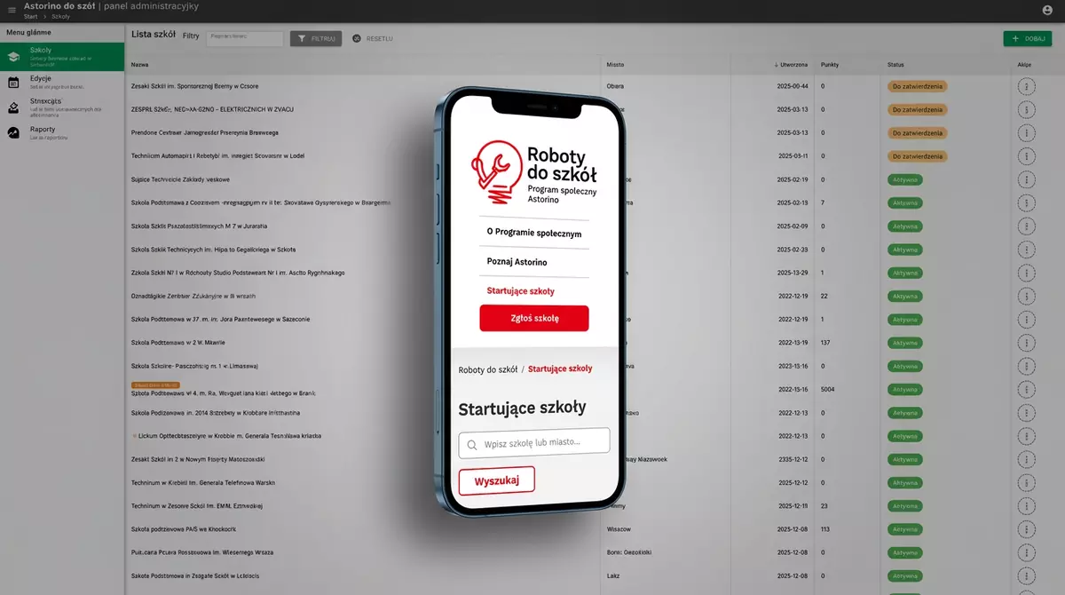Szeroki baner strony programu Roboty do szkół