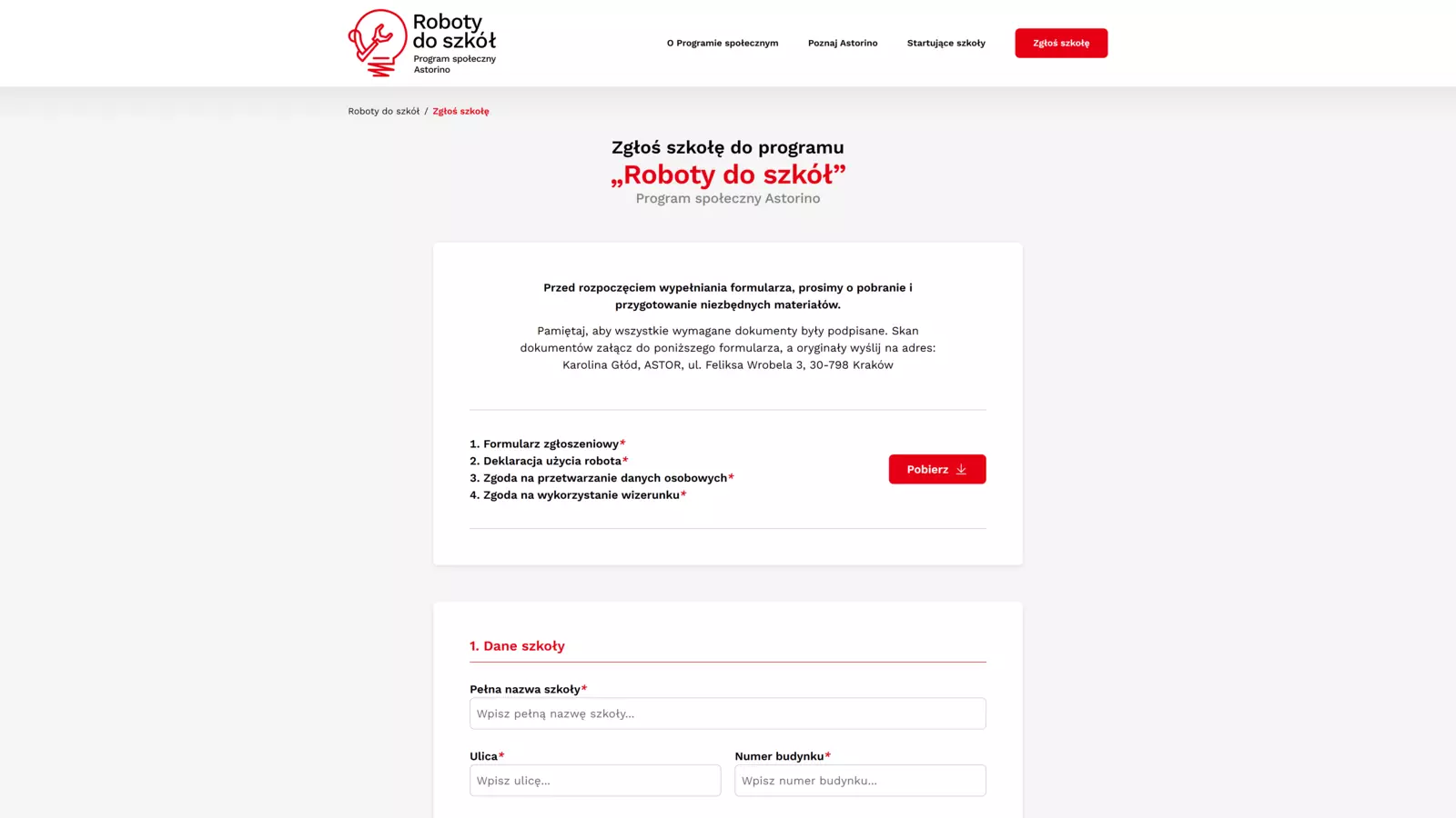 Formularz zgłoszenia placówki do programu